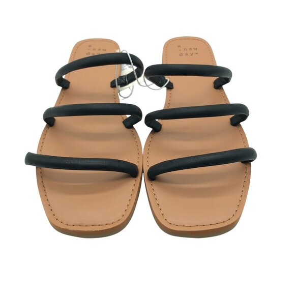 A New Day Wren Slide Sandals Triple Strap Square Toe Faux Leather Black Size 8 - Picture 2 of 5
